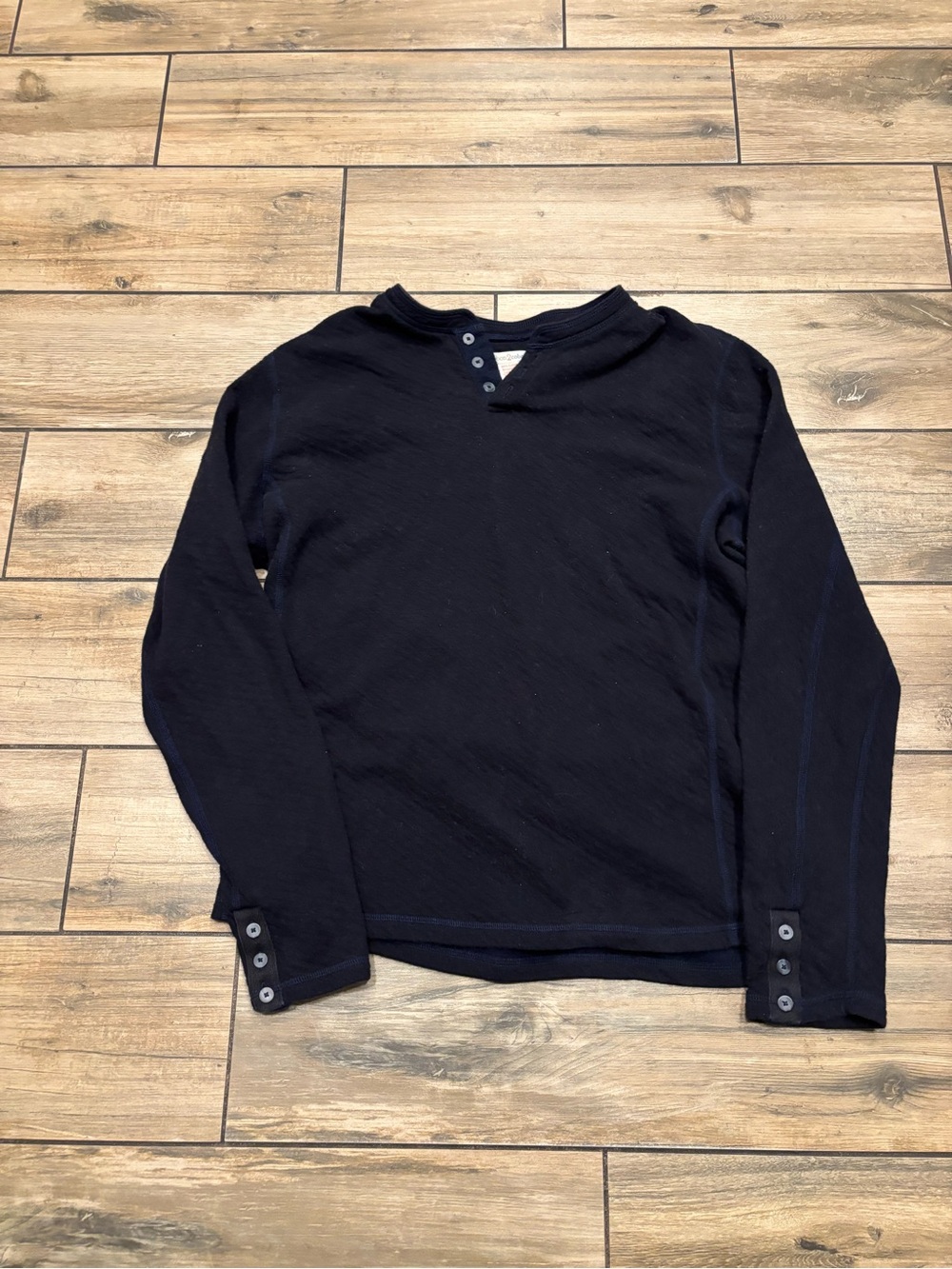 Carbon 2 Cobalt Mens Medium Black Long Sleeve Henley Shirt Button Cuffs